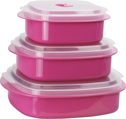 Reston Lloyd Calypso Basics Microwave Cookware, Steamer and Storage Set, Magenta, Multiple Sizes, 6-Piece