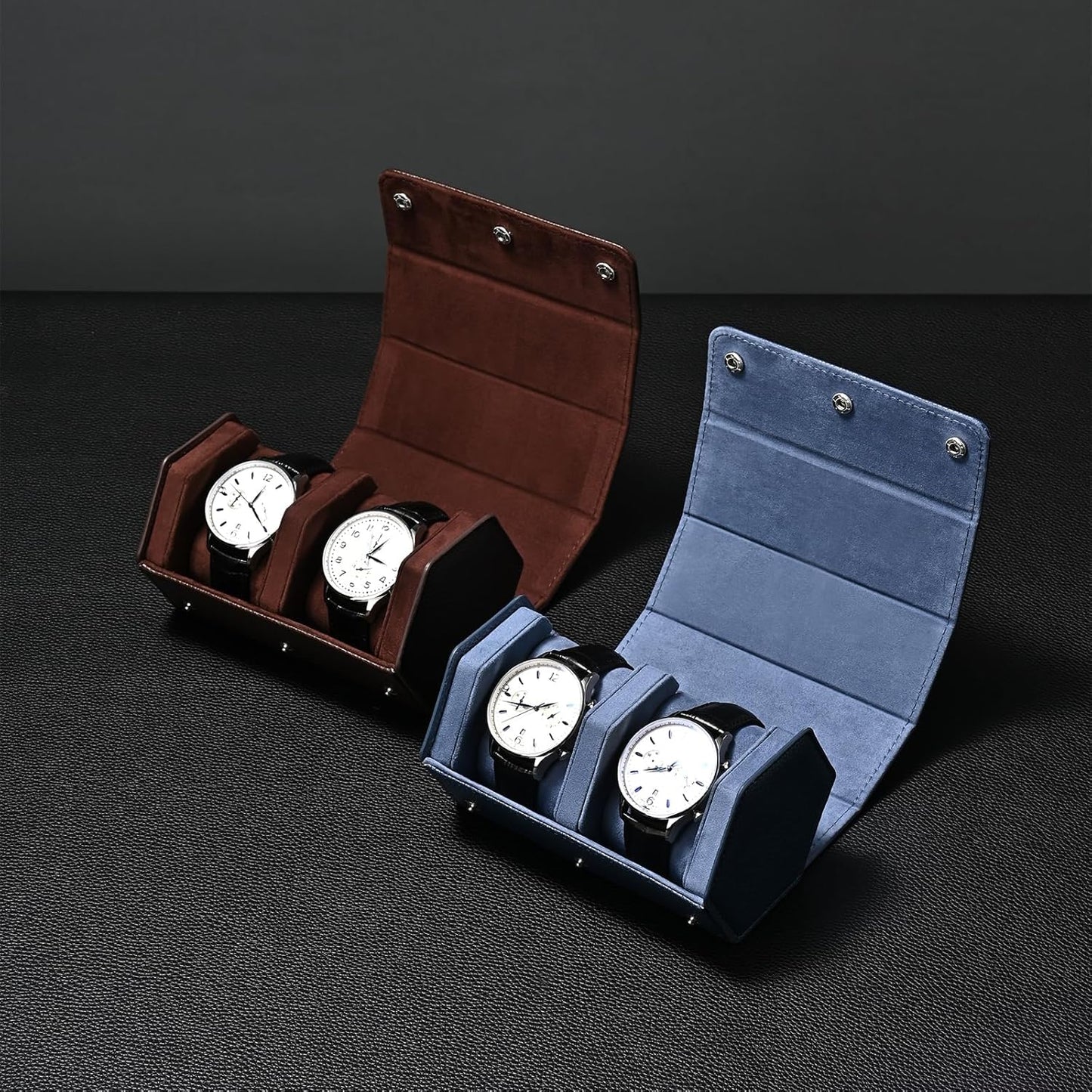 Oirlv Luxury Hexagonal Leather Watch Travel Case Watch Organizer Case for Men Portable Jewelry Storage Roll Organizer(2-Slot,Brown)