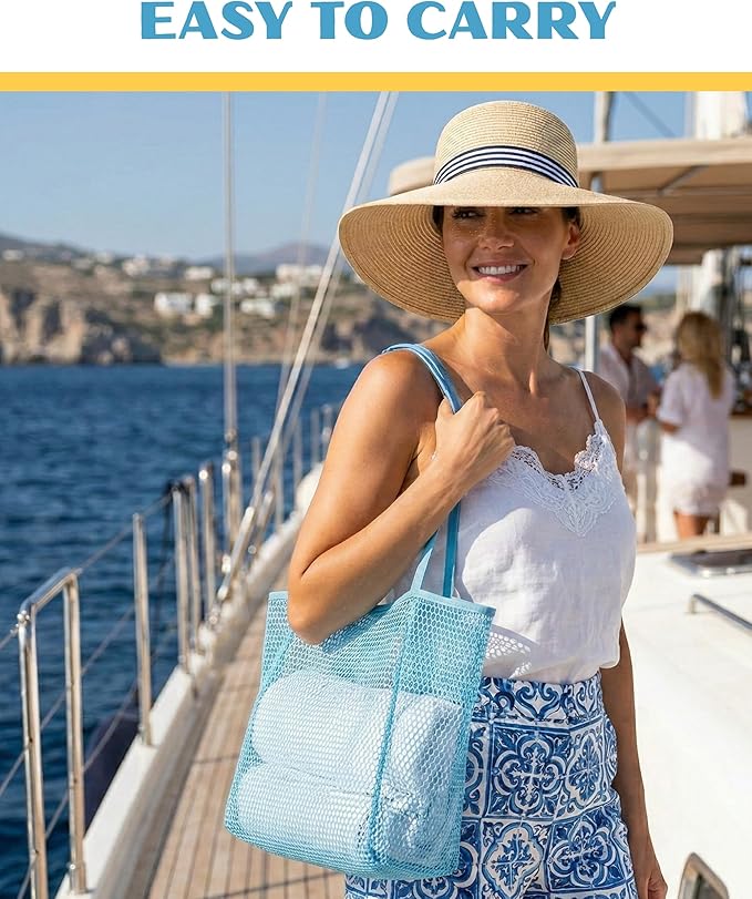 Rave Envy Beach Tote Bag for Women – Waterproof Mesh Tote Bag, Large Capacity Sandproof Beach Bags for Travel