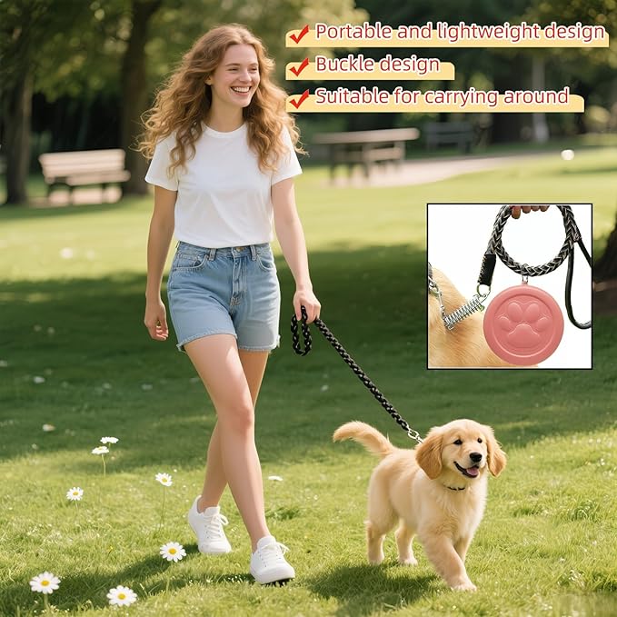 Portable Dog Food & Water Bowl for Travel - Rotating Lock Spill-Proof Pet Dish with Carabiner - BPA-Free Silicone Non Slip Bowl 250ml (Pink, Small)
