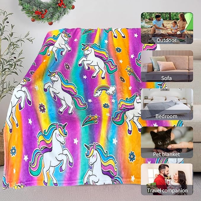 Unicorn Glow in The Dark Blankets for Girls, Kids Blankets for Baby/Toddler, Unicorns Gifts for Girls Age 1-12, Soft Fleece Blanket 40"x 50"