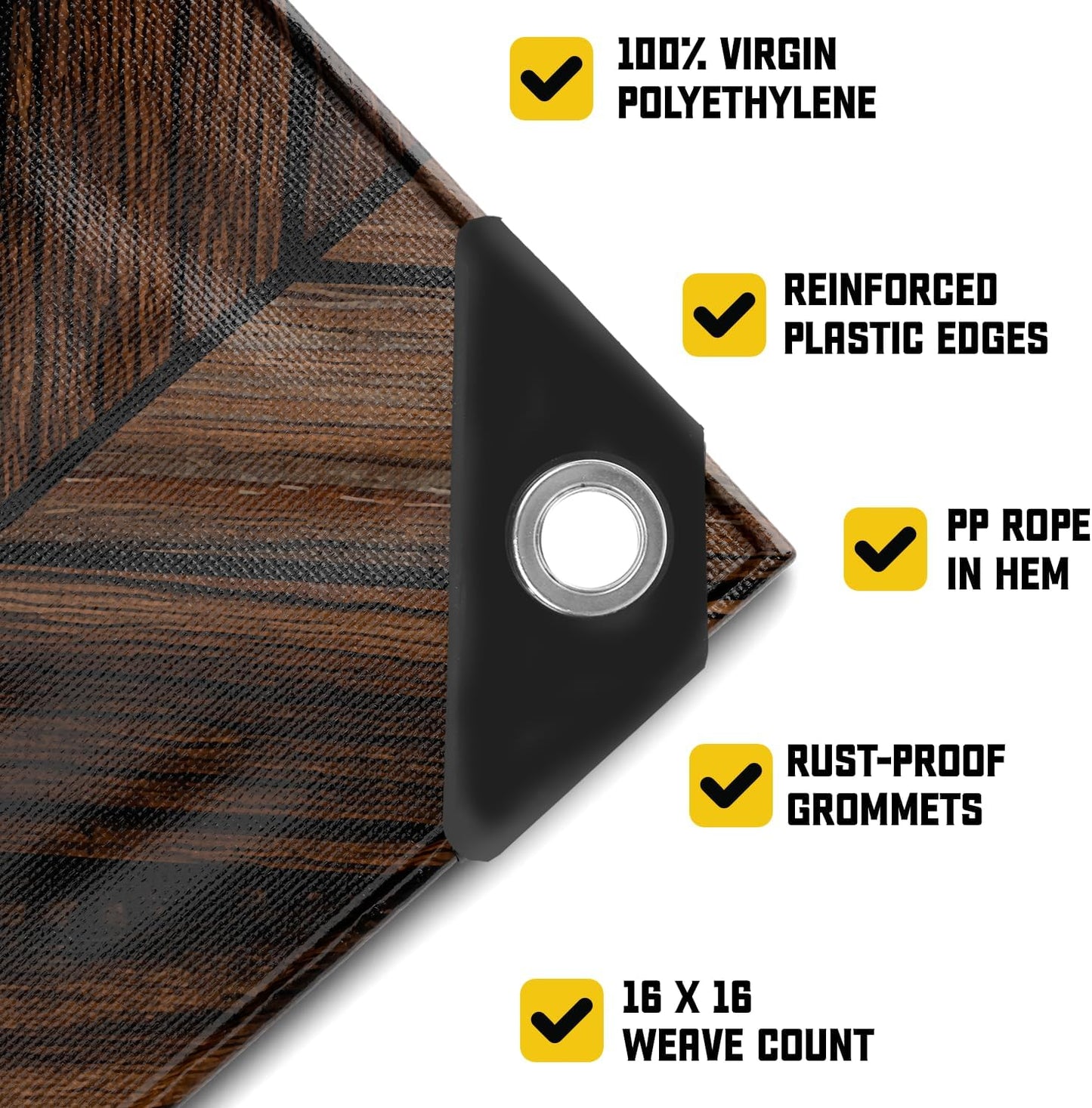 Core Tarps Extreme Heavy Duty 20 Mil Tarp Cover, Waterproof, UV Resistant, Rip and Tear Proof, Poly Tarpaulin with Reinforced Edges for Roof, Camping, Patio, Pool, Boat (Brown Wood/Black 40′ X 60′)