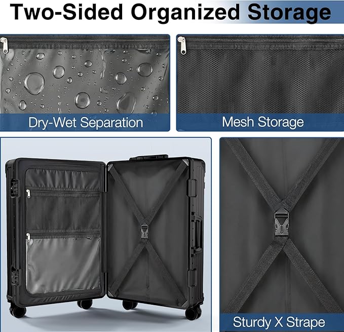 Krute No Zipper Luggage Set 2 Pieces Aluminum Frame PC Hard Shell Zipperless Suitcase Set With Wheels TSA Lock Carry On Luggage and Checked Suitcases