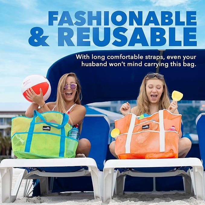 Dejaroo Mesh Sand Free Bag - Strong Lightweight Bag For Beach & Vacation Essentials. Tons of Storage!