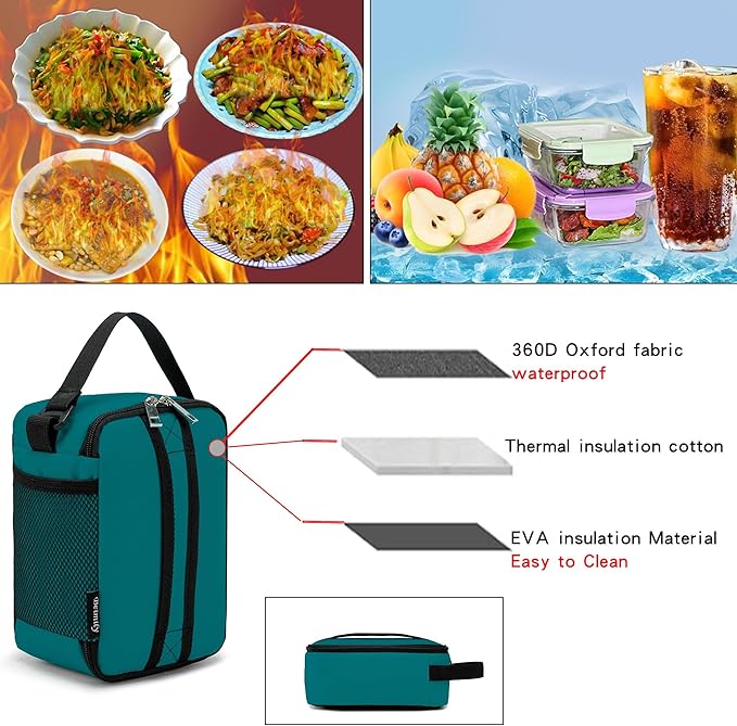 BEIMILY Lunch Box for Men Women Adults,Mini Insulated Lunch Bag for Office Work Picnic,Reusable Portable Lunchbox,Soft Cooler Tote Bag,6 can cooler bag,Mini,Dark Teal