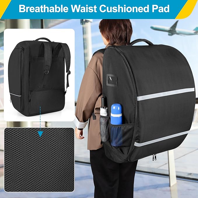 Car Seat Stroller Travel Bag Compatible with Doona for Airplane, Gate Check Stroller Backpack with 8mm Pearl Cotton Padding, Black, Patented Design