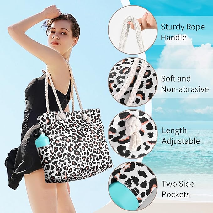 Pleneal Beach Bags For Women - Large Beach Bags with Zipper Waterproof Sandproof Swim Pool Beach Bag