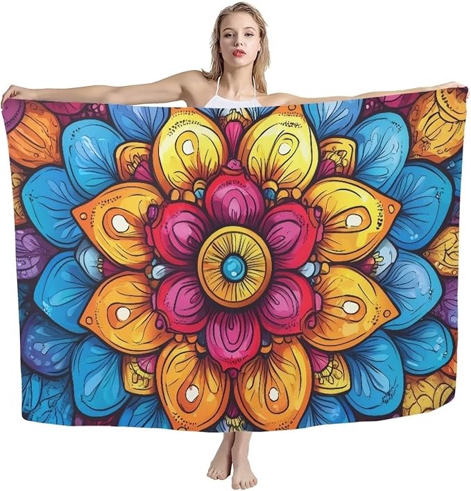 Colorful Mandala Flower Print Microfiber Beach Towel - 79x56 Inch Sand Free Quick Dry Towel for Travel, Swimming, Pool, Camping – Lightweight Fast Drying Towel Compact for Adults Size M