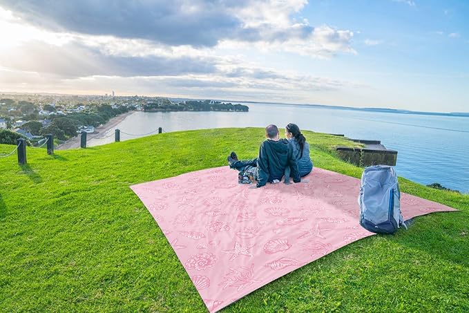 WEKAPO Beach Blanket Waterproof Sandproof Oversized, Extra Large Beach Mat Sand Free, Lightweight & Compact Sand Free Mat with 6 Stakes & 4 Corner Pockets