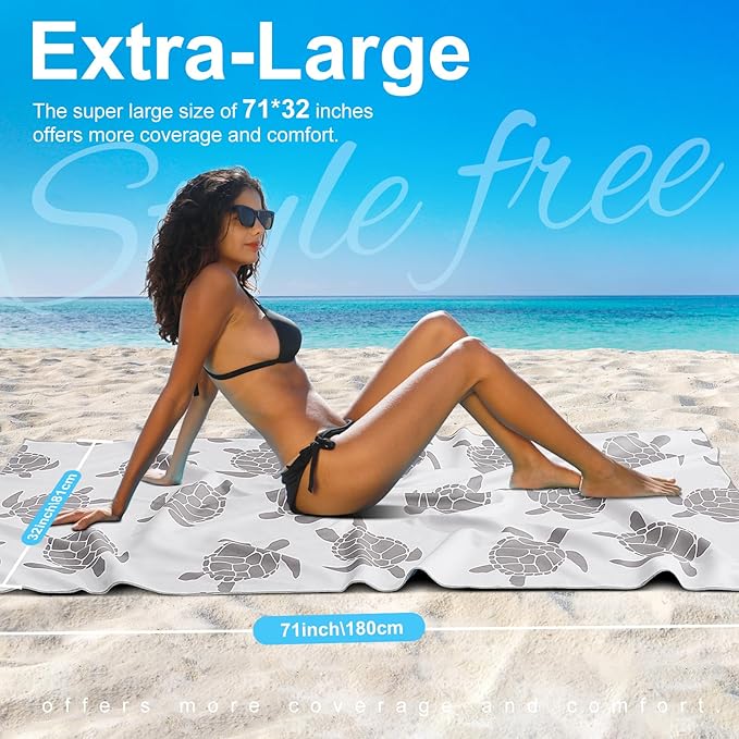 2 Packs Lightweight Thin Microfiber Beach Towel Oversized Quick Dry Compact Sandproof Clearance Towels Sand Free Camping Swimming Pool Travel Accessories Essentials Women Adults Little Turtle Flamingo