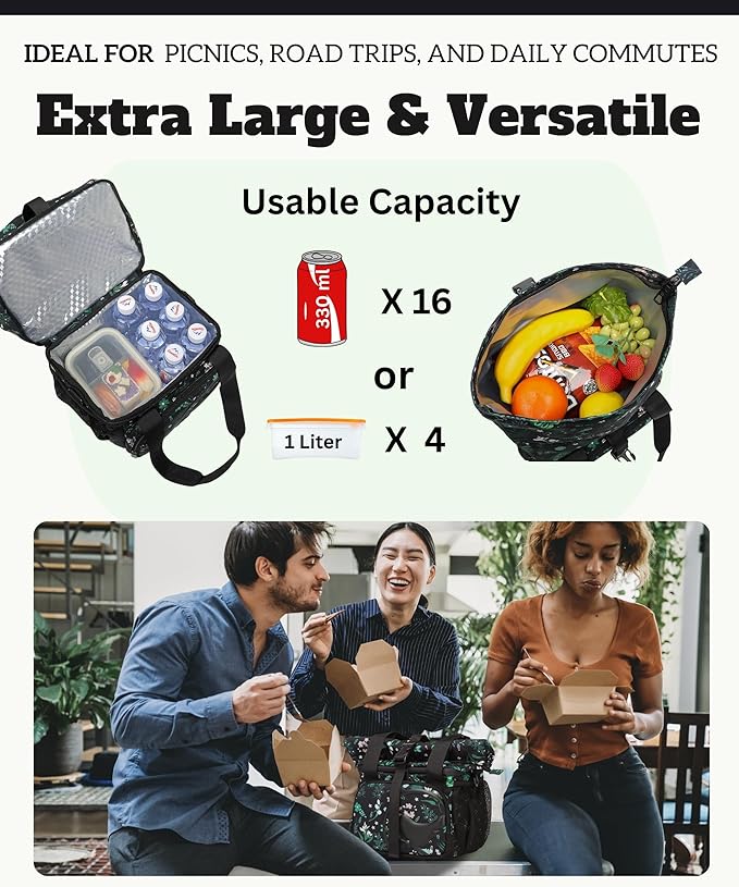 SUNNY BIRD Dual Compartment Lunch Bag Insulated Lunch Box for Women and Men (FloralFoliage 01)