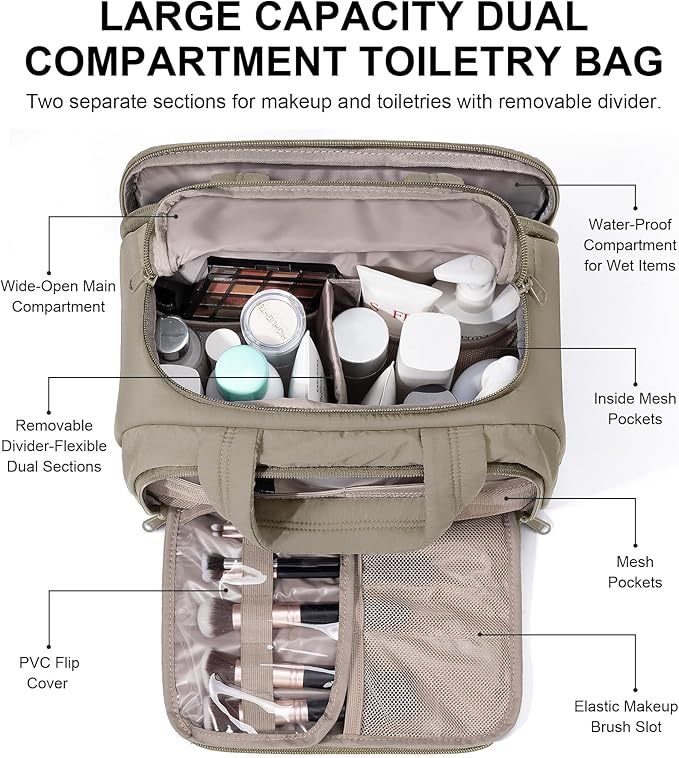 Travel Toiletry Bag for Women, Lightweight Large Quilted Puffy Makeup Bag Wide-open Make up Organizer Cloud Cosmetic Bag w/Handle for Traveling, Toiletries, Essentials, Accessories Oatmeal