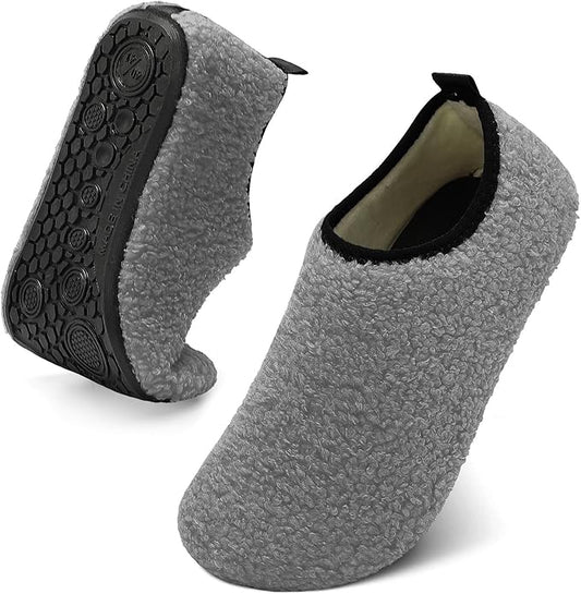 QFH Womens & Mens Cozy House Slippers - Portable Travel Shoes with Flexible Rubber Sole & Soft Velvet Lining