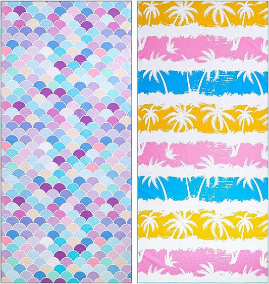 2 Pack Microfiber Beach Towel: Oversized Pool Towel 75”x 35”, Sand-Free Beach Towel, Quick Drying Camping Towel, Super Absorbent Bath Towel Blanket, Soft Breathable and Lightweight for Kids & Adults