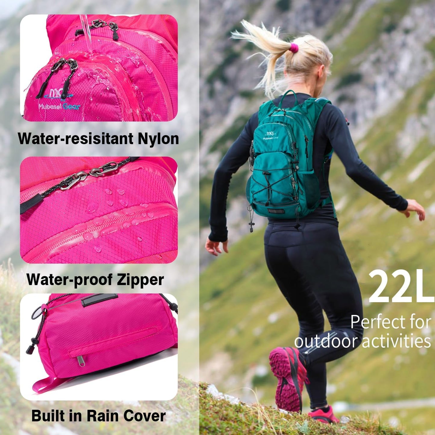 Insulated Hydration Backpack Pack with 2L Water Bladder Lightweight 22L Hiking Backpack Bag for Women Men Daypack for Hiking Running Festival Camping Biking