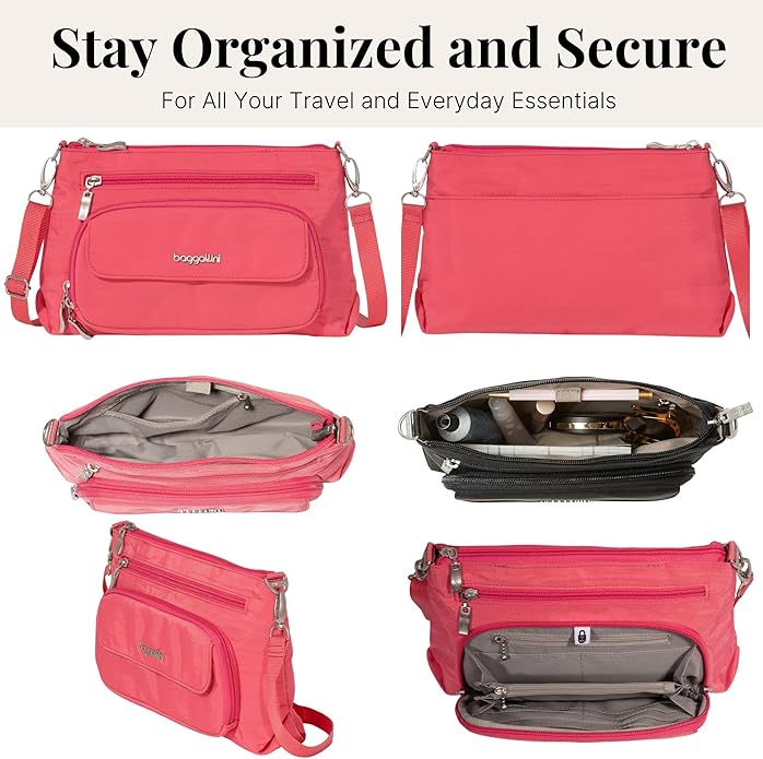 Baggallini Original Everyday 11x7.5 Crossbody Bags Rfid Protected Lightweight Nylon Zippered Travel Purse