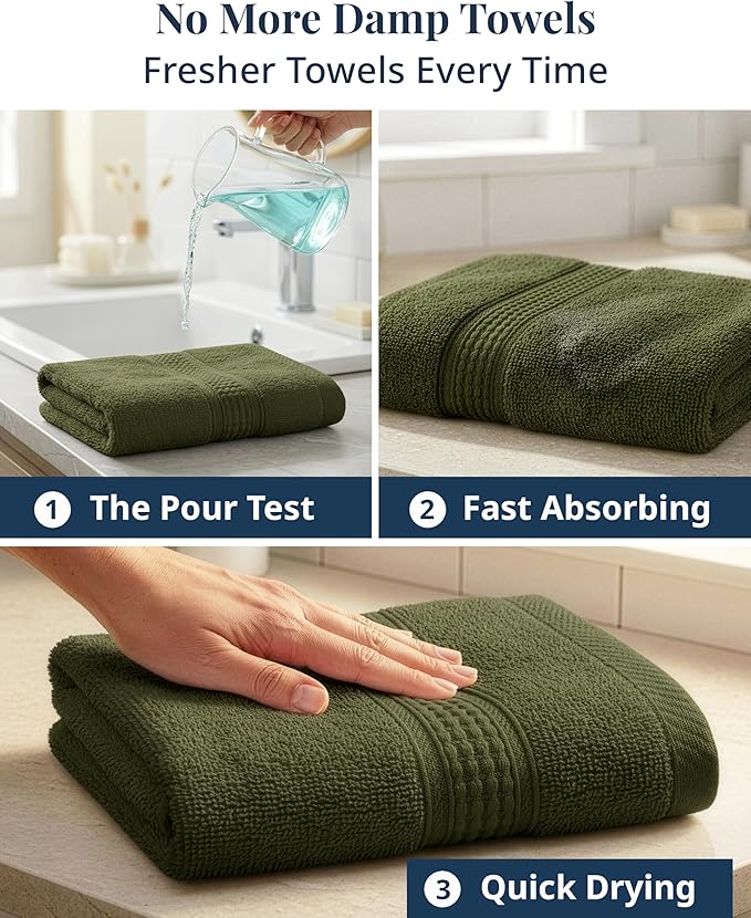 LANE LINEN Bath Hand Towels for Bathroom - 6 Pack (16" x 28"), 100% Cotton Hand & Face Towels Set - Soft, Prevent Fraying & Machine Washable - Everyday Family Towel, Gets Softer Each Wash - Oil Green
