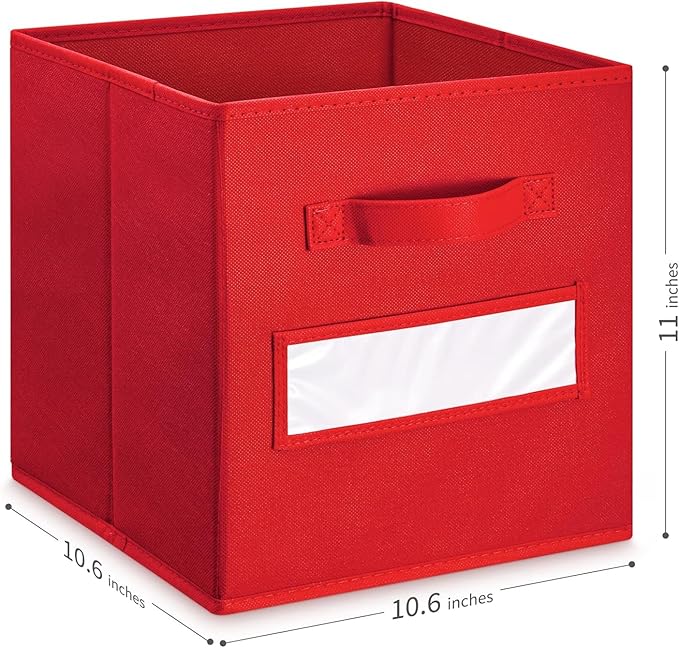 artsdi Fabric storage cubes (Set of 8) 11 Inch Cube Storage Bin, Cube storage with 8 Labels Window Cards & a Pen, Foldable cube organizer bins,11x11 Storage bin, Cubby Organizer Boxes, Red