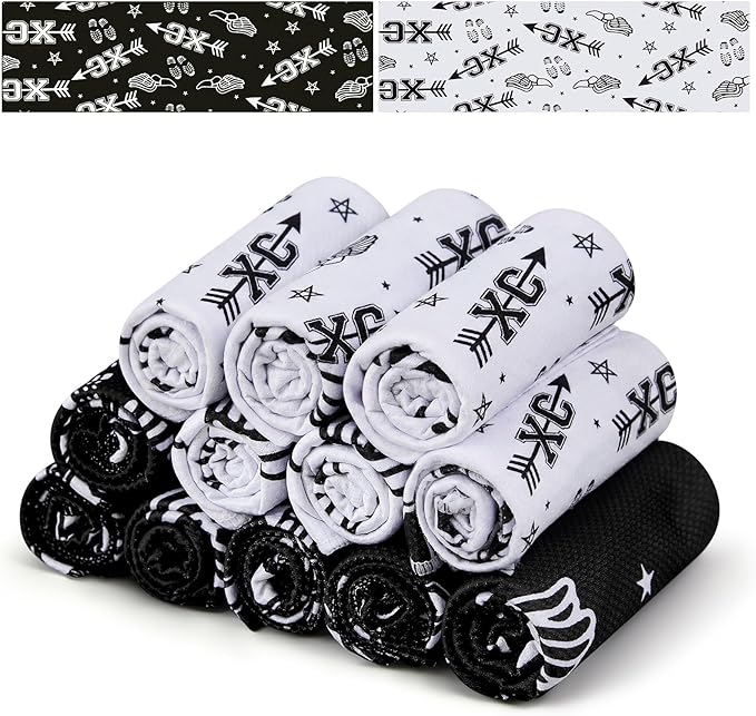 12 Pack Cross Country Cooling Towel Set, 40 x 12 Inches Sports Cooling Towels with Arrow Pattern Designs, Cross Country Running Gifts for Friends, Runners, Teams, or Race Day Gifts
