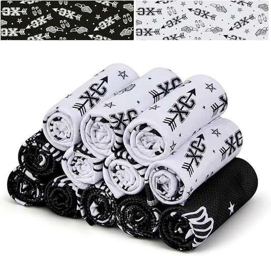 12 Pack Cross Country Cooling Towel Set, 40 x 12 Inches Sports Cooling Towels with Arrow Pattern Designs, Cross Country Running Gifts for Friends, Runners, Teams, or Race Day Gifts