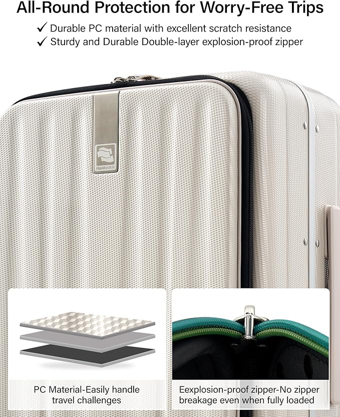 Hanke 20 Inch Carry On Luggage with Wheels PC Hard Shell Suitcase Top Opening Aluminum Frame Travel Luggage Suitcases for Woman Men Gifts.(Ivory White)