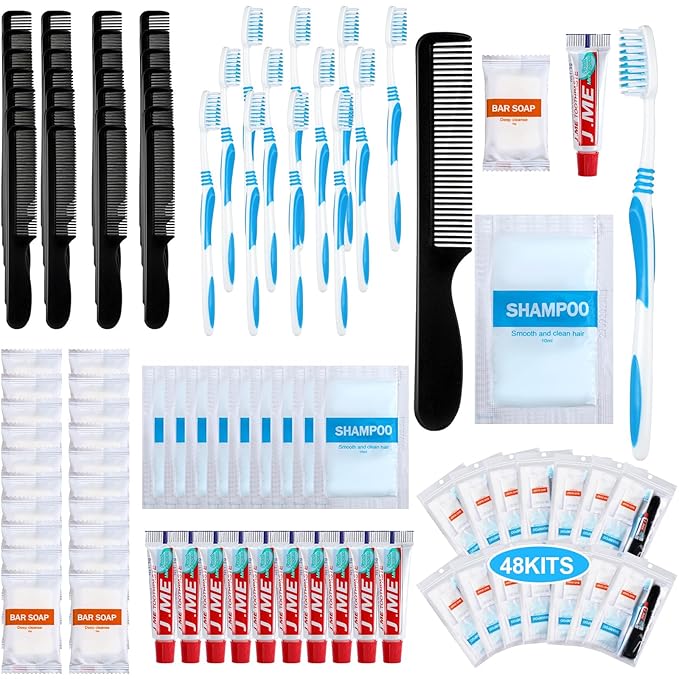 240 Pcs Personal Hygiene for Homeless in Bulk, Personal Hygiene Kit Basic Disposable Toiletry Homeless Care Package Supplies for Women Men Travel Charity, 48 Kit