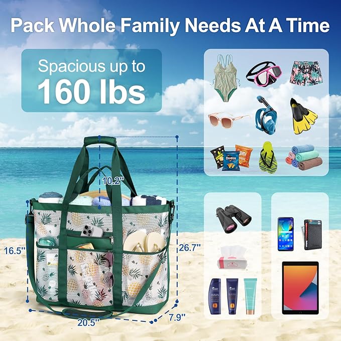 F-color Mesh Beach Bag Family - Large Tote Bag for Cruise Pool Toys Beach Vacation Essentials