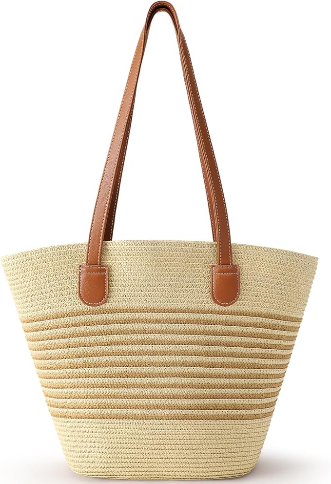 Trifabricy Beach Bags for Women, Summer Straw Beach Bag Straw Purse Shoulder Handbags Large Beach Tote for Summer Vacation