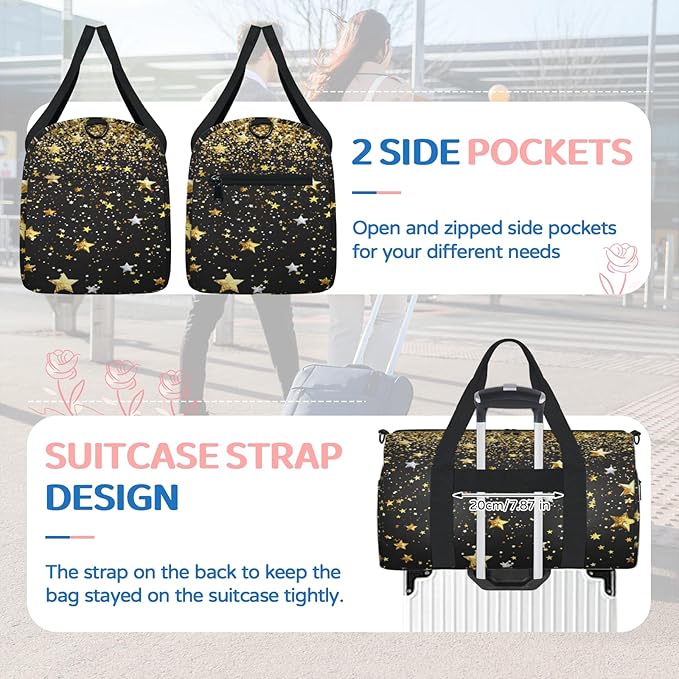 Galaxy Star Print Travel Duffle Bag for Women Men, Overnight Weekender Bag, Carry on Tote for Sport Gym
