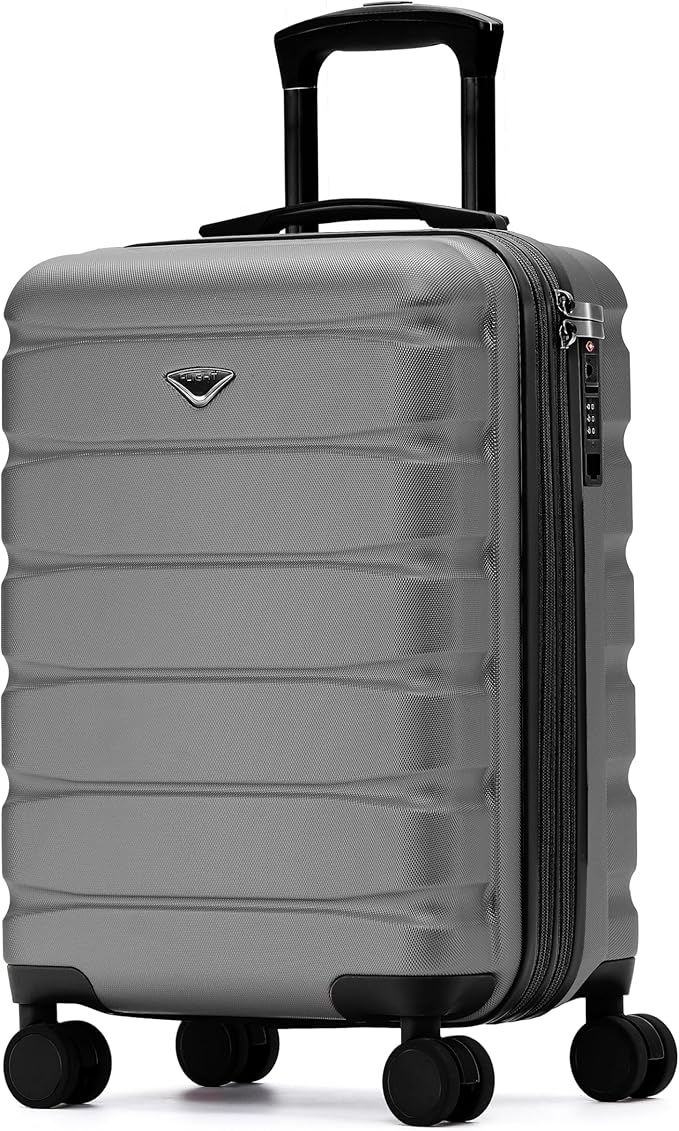 Flight Knight 21.5x15.5x9 Expandable Carry On Suitcase Hardside TSA Lock & USB C Port Lightweight Luggage Silent Double Spinner Wheels Maximum Canada Air Overhead Bag Airlines Approved Charcoal