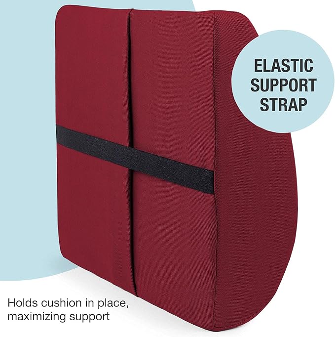 DMI Lumbar Support Pillow for Chair to Assist with Back Support with Removable Washable Cover to Ease Lower Back Pain while Improving Posture, 14 x 13 x 5, Contoured Foam, Premium,Burgundy