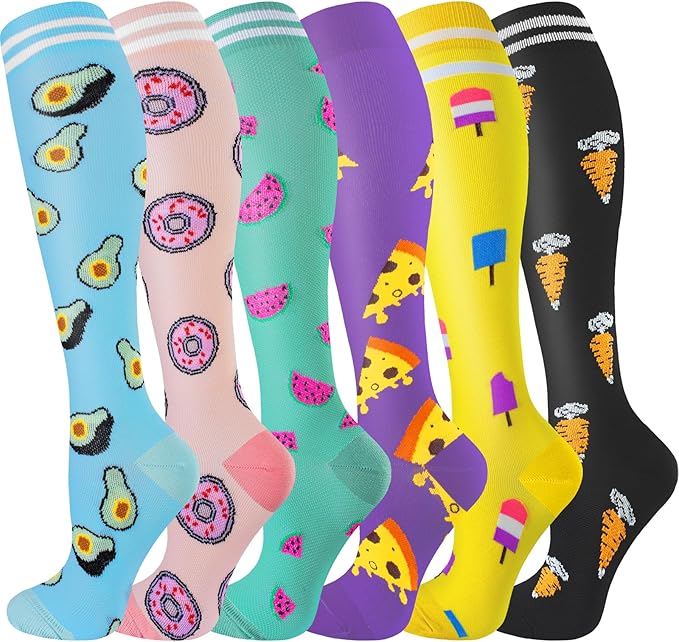 bropite Flora Compression Socks for Women & Men-Knee high 6 Pairs 20-30mmhg Support Running Nurse Travel