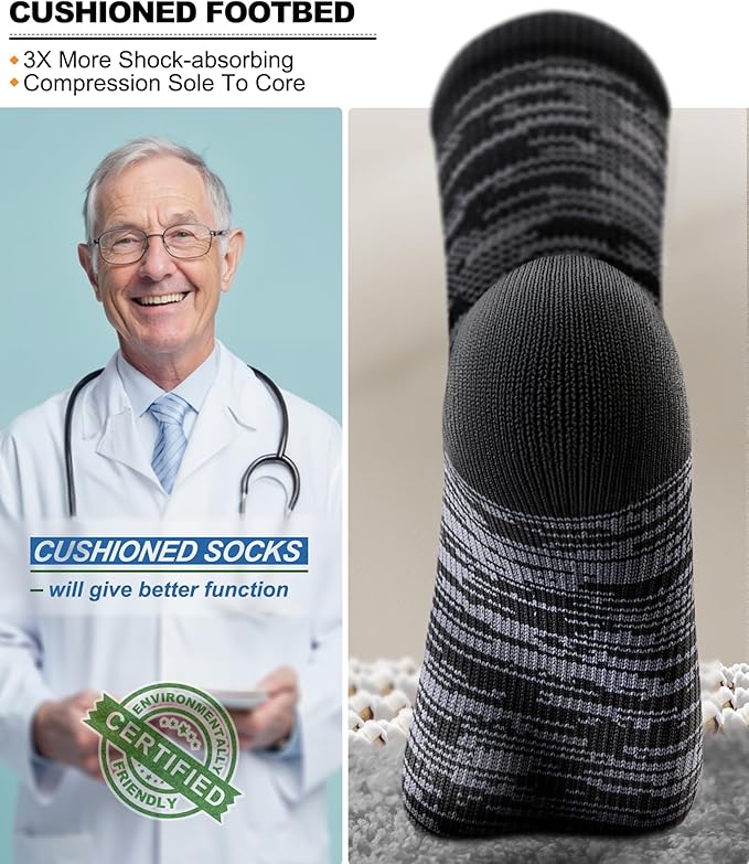 BULLIANT Men Compression Socks 3Pairs-Knee High Socks 15-20 Pressure Unise- Cushioned Sole Extra Wicking