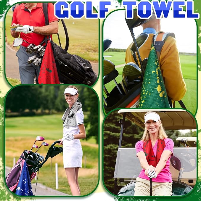 Peryiter 4 Pcs Golf Towels (16" x 24") with Clip Drip Lime Microfiber Fabric Waffle Pattern Towels for Golf Bags Absorbent Club Ball Cleaner Accessories and Gifts for Men Women(Bright Color)