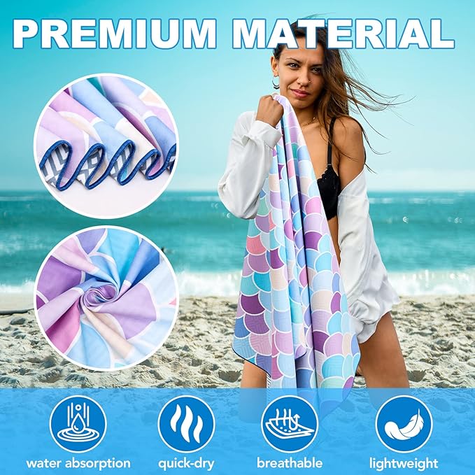 2 Pack Microfiber Beach Towel: Oversized Pool Towel 75”x 35”, Sand-Free Beach Towel, Quick Drying Camping Towel, Super Absorbent Bath Towel Blanket, Soft Breathable and Lightweight for Kids & Adults