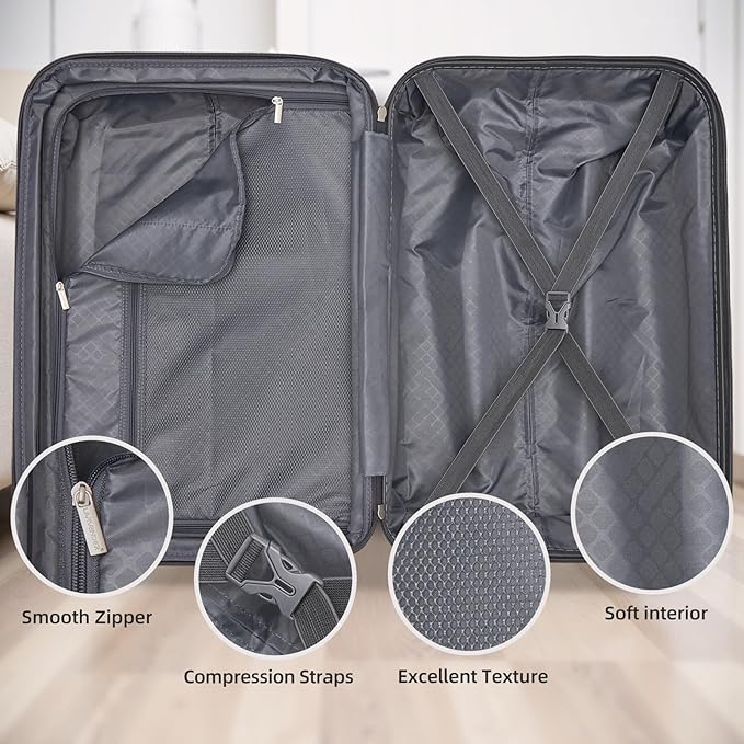 LARVENDER Luggage Sets 5 Piece Hardside Expandable Suitcase with Wheels Lock,PC+ABS Hardside Lightweight Rolling Suitcase for Women and Men,Space Grey