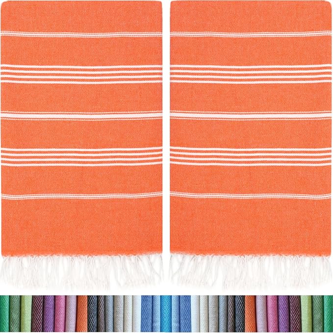 HAVLULAND |Pack of 2| Turkish Beach Towels Oversized 39x71, 100% Turkish Cotton Sand Free Quick Dry Absorbent Towel Travel Blanket for Adults Beach Gift Beach Essentials - Orange