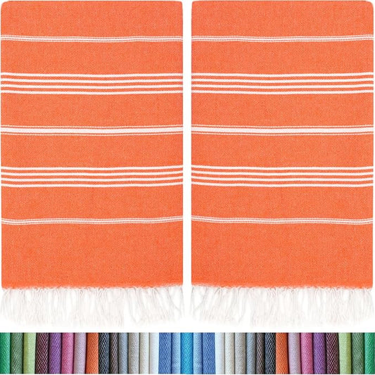 HAVLULAND |Pack of 2| Turkish Beach Towels Oversized 39x71, 100% Turkish Cotton Sand Free Quick Dry Absorbent Towel Travel Blanket for Adults Beach Gift Beach Essentials - Orange