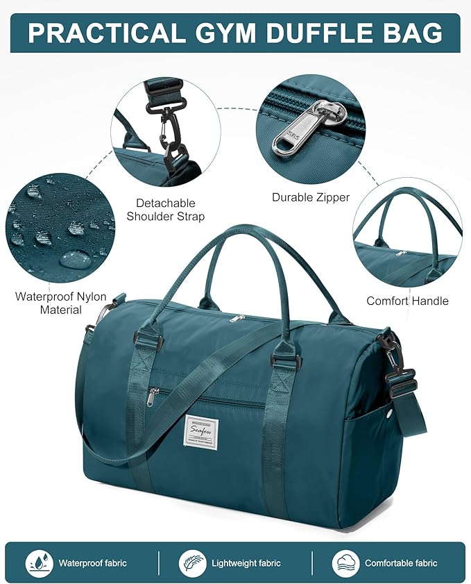 Gym Bag Womens Mens with Shoes Compartment and Wet Pocket Travel Duffel Bag for Women for Plane Sport Gym Tote Bags with Toiletry Bag Waterproof Weekend Overnight Carry on Bag Hospital Holdalls
