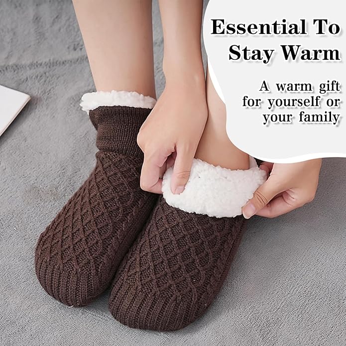 Warm Slipper Socks for Women Indoor Soft Cozy House Sock Shoes Non-Slip Knitted Socks Fuzzy Thermal House Slippers