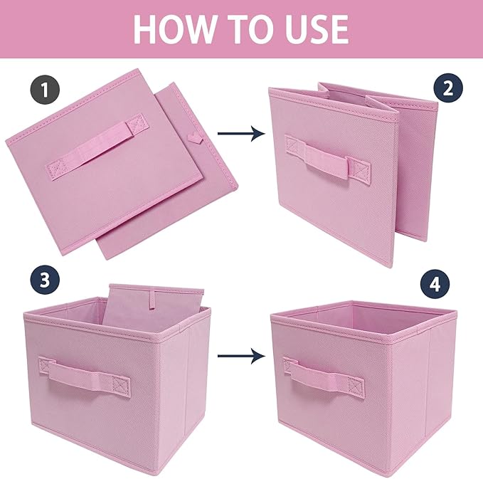 Pink Cube Storage Bins 9.0"x7.5"x7.5" Small Size Fabirc Foldable Closet Toy Organizer Collapsible Cloth