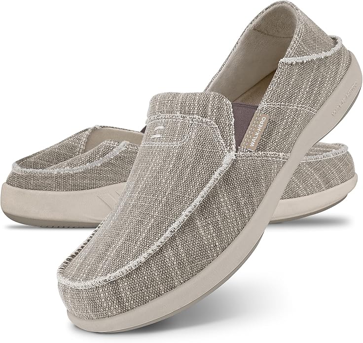 Mens Slip On Shoes, Canvas Mens Loafers with Arch Support, Orthopedic Mens Boat Shoes for Plantar Fasciitis, Indoor & Outdoor Walking Slippers Shoes for Pain Relief