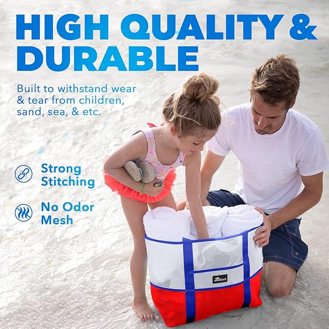 Dejaroo Mesh Sand Free Bag - Strong Lightweight Bag For Beach & Vacation Essentials. Tons of Storage!