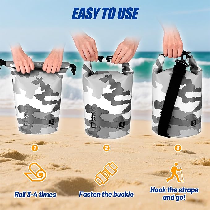 Waterproof Dry Bag, 5L/10L/20L/30L/40L Roll Top Lightweight Storage Backpack with Phone Case for Women & Men, Floating Waterproof Sack for Travel, Swimming, Kayaking, Paddle Board, Camping & Beach