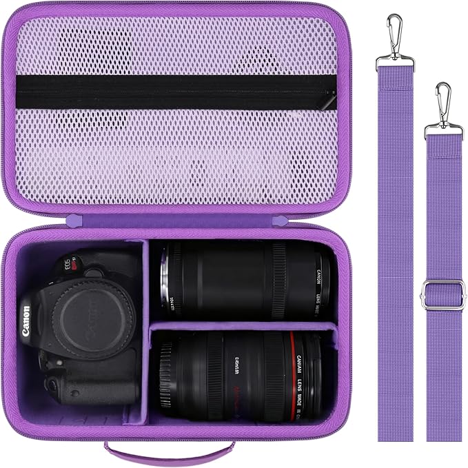 Camera Case Compatible with Canon EOS Rebel T7 / T100 / R50 / R100 / R5 / R6 Mark II / 90D DSLR Camera with 18-55mm Lens,Sony,Nikon DSLR Camera Protective Case with Shoulder Strap (Purple Case)