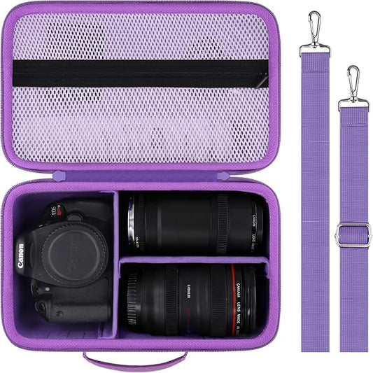 Camera Case Compatible with Canon EOS Rebel T7 / T100 / R50 / R100 / R5 / R6 Mark II / 90D DSLR Camera with 18-55mm Lens,Sony,Nikon DSLR Camera Protective Case with Shoulder Strap (Purple Case)