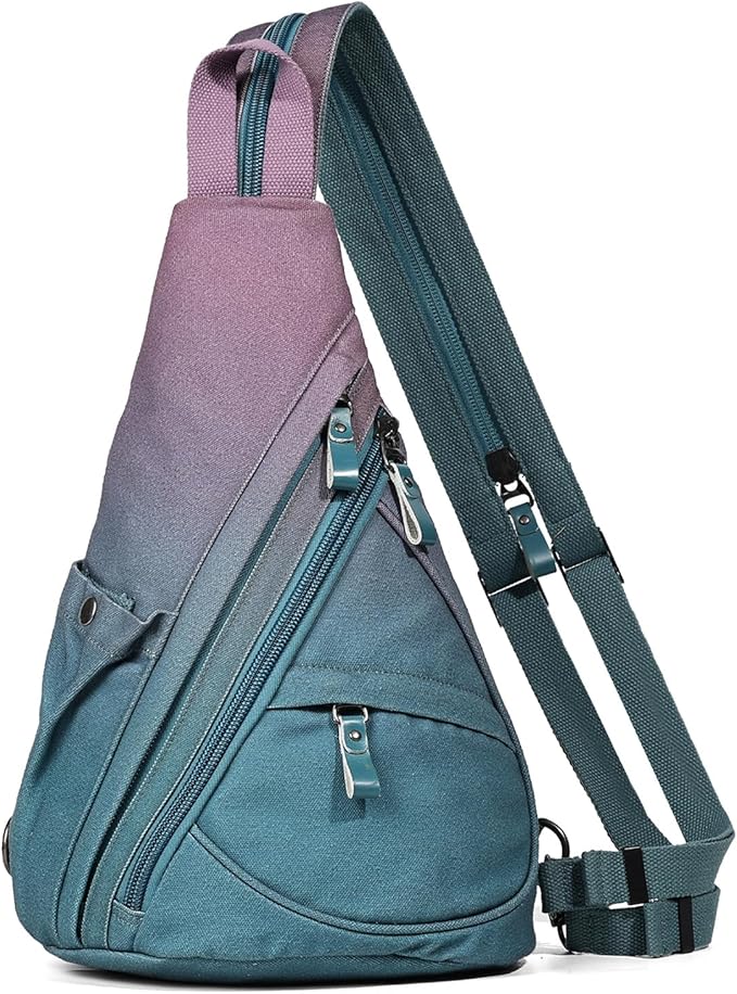 KL928 Canvas Sling Bag - Small Crossbody Backpack Shoulder Casual Daypack Rucksack for Men Women(Large Version, Violet+GrayishBlue)