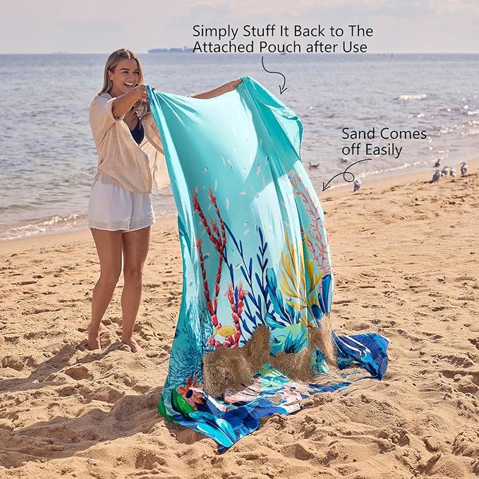 WEKAPO Beach Blanket Waterproof Sandproof Oversized, Extra Large Beach Mat Sand Free, Lightweight & Compact Sand Free Mat with 6 Stakes & 4 Corner Pockets