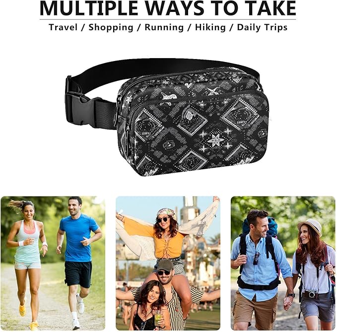 Black and White Paisley Fanny Pack for Women Men Water Resistant Fashion Waist Packs with Adjustable Strap Belt Bag for Travel Workout Jogging Hiking 21218026