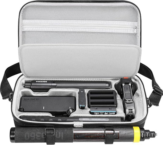 AMAZEAR Carrying Case for Insta360 X5 Accessories, Insta 360 X5 X4 Air Action Camera Waterproof Travel Carry Bag with Shoulder Strap, Compatible with 3M 9.8ft 2-in-1 Selfie Stick Tripod, Black